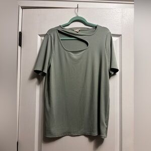 BiBi Sage Green Cut-Out Short Sleeve Top